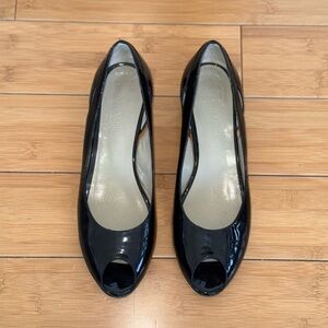 MaxMara Patent Leather Black Peep-Toe Women's Shoes